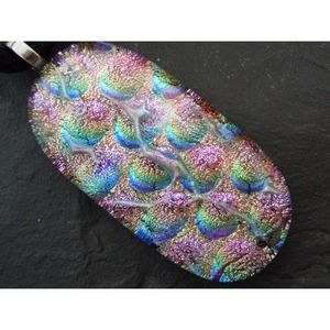 Handmade Jewelry. Textured Fused Dichroic Glass Pendant. Pastel Rainbow Radium